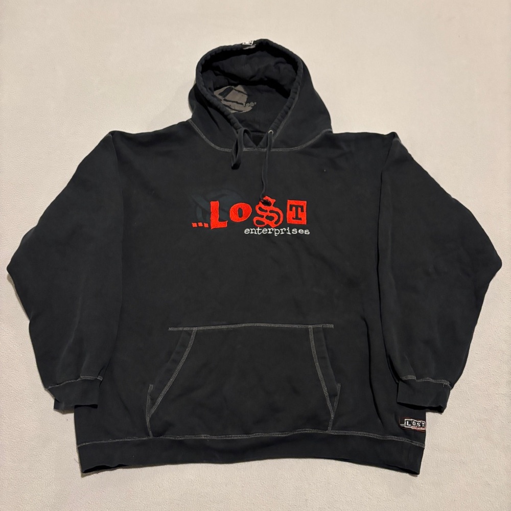 Lost Enterprises Hoodie Size XL Black Embroidered Logo Skateboard Grunge Y2K
